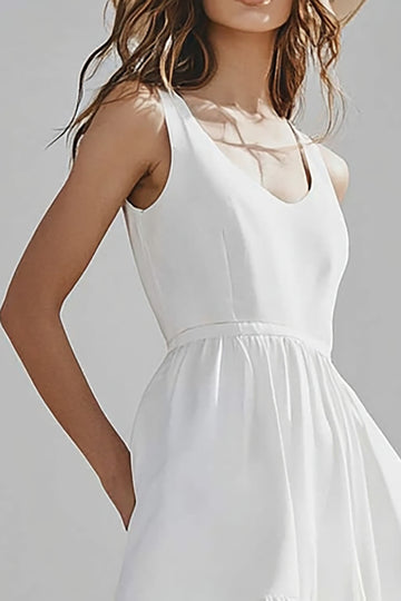Ivory A Line U-Neck Long Engagement Dress with Ruffles